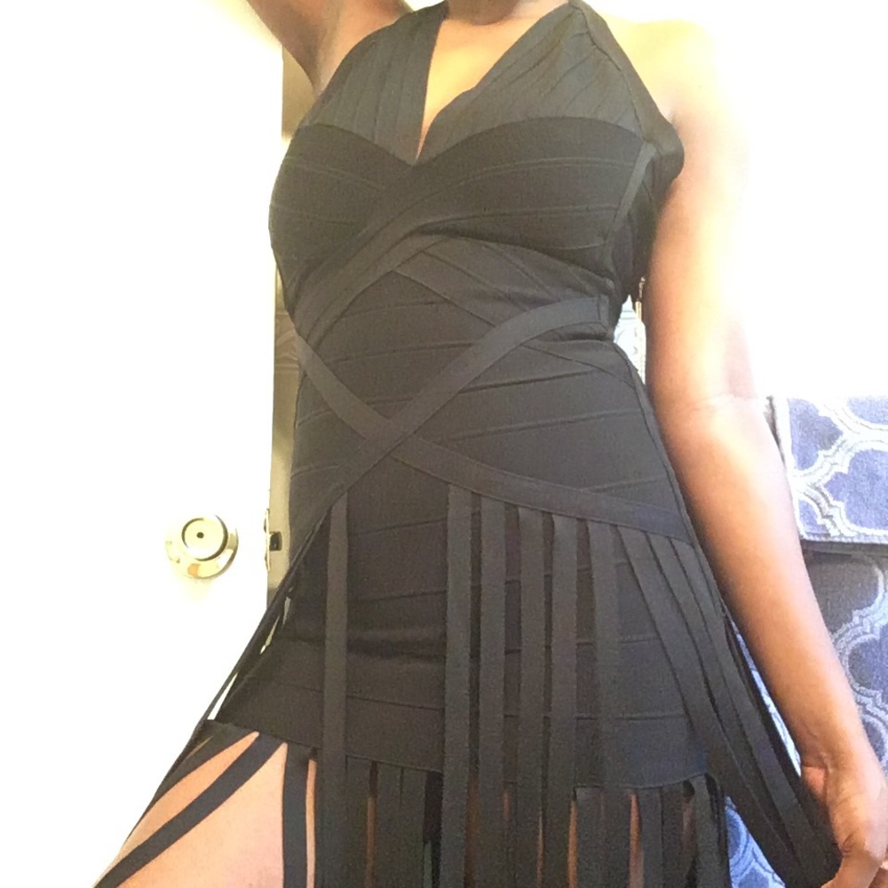 Sexy Black bandage Dress with Fringe.